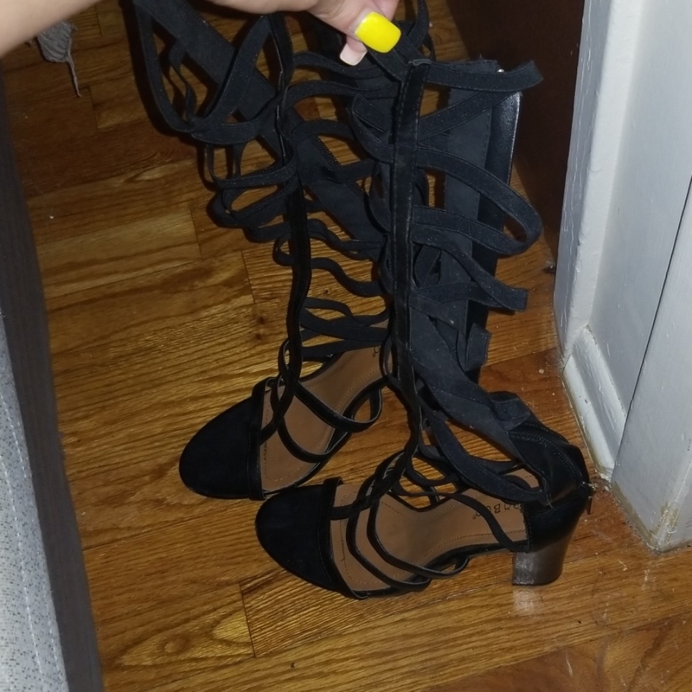 Black Bamboo Gladiator Sandal Heels